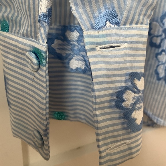 BRAND NEW Luisa Beccaria blue flower Printed Chiffon Blouse - Picture 6 of 12